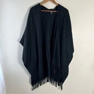 Echo Black Women’s Shall Cardigan Poncho With Fringe Black Size O/S Contemporary